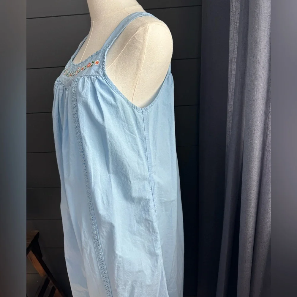 Yozly Blue Cottagecore Floral Cotton Day Dress Loungewear Nightgown Embroidered - Picture 5 of 8
